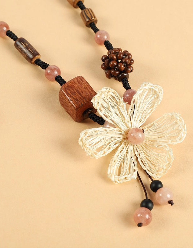 Women's Handmade Floral Wooden Beaded Necklace