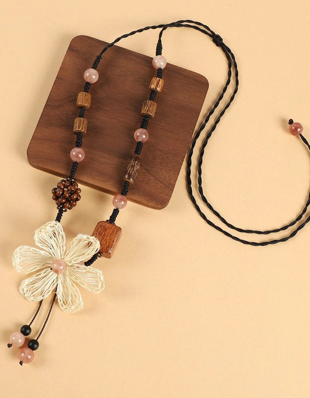 Women's Handmade Floral Wooden Beaded Necklace