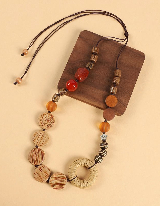 Women's Handmade Floral Wooden Beaded Necklace