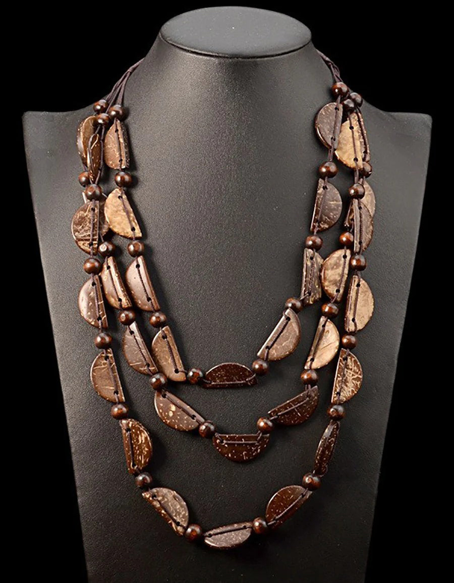 Women's Handmade Multilayer Coconut Shell Bead Necklace