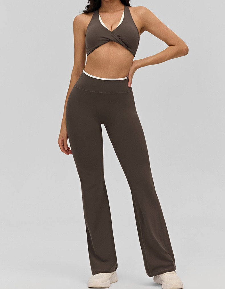 Women wearing flared yoga leggings casual look