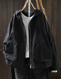 Women's Casual Hooded Jacket – Relaxed Fit Lightweight Zip Up Coat