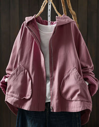 Women's Pink Hooded Jacket – Lightweight Relaxed Zip Up Casual Coat