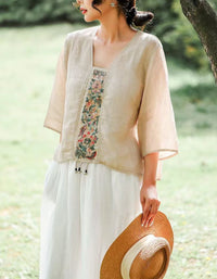 Women’s Loose-Fit Floral Embroidered Linen Shirt