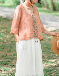 Women’s Loose-Fit Floral Embroidered Linen Shirt