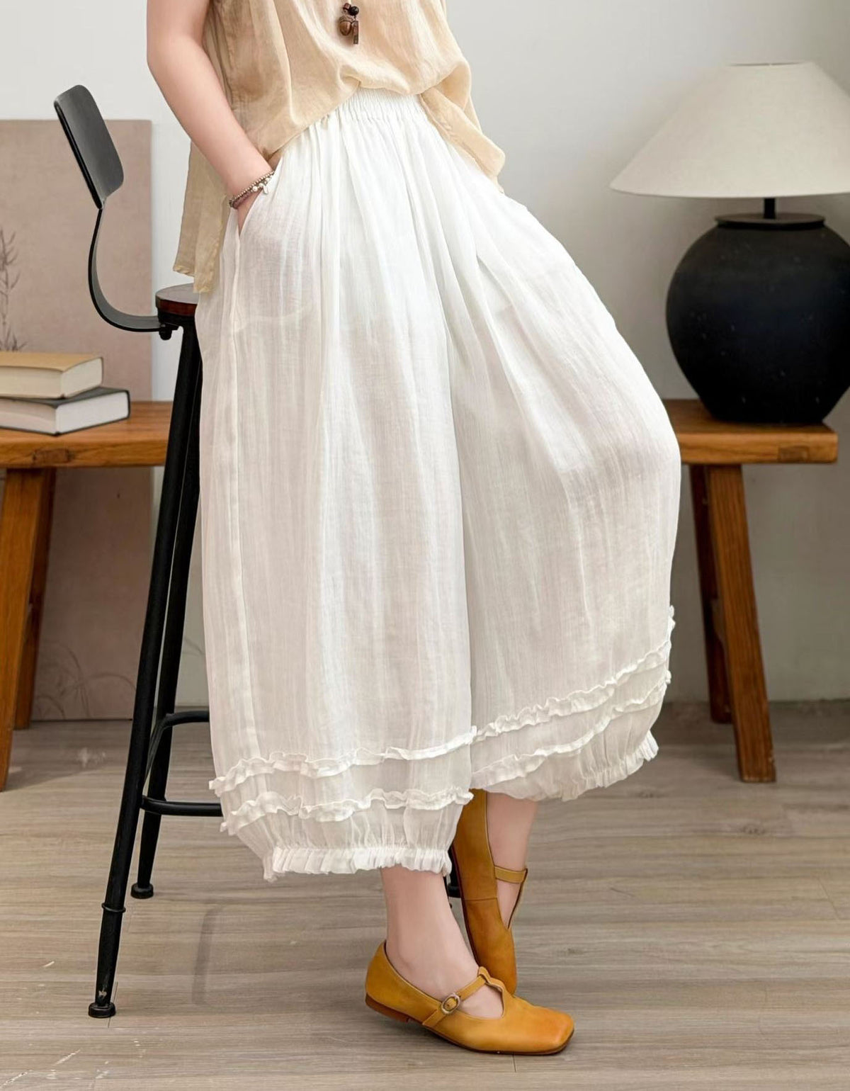 Women's Linen Bloomers – Loose Casual Elastic Waist Pants
