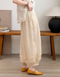 Women's Cottagecore Linen Pants – Elastic Waist Balloon Trousers