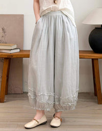 Women's Vintage Linen Balloon Pants – Relaxed Fit Wide Leg Trousers