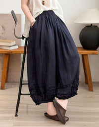 Women's Boho Linen Barrel Pants – Relaxed Vintage Casual Trousers