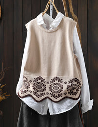 Women's Loose Casual Floral Embroidered Knit Vest