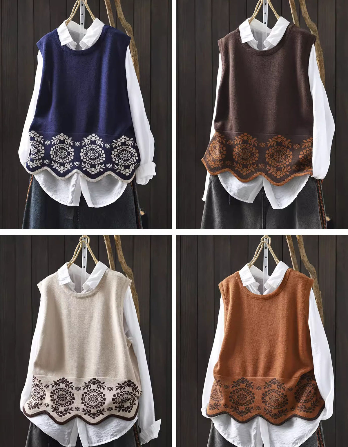 Women's Loose Casual Floral Embroidered Knit Vest