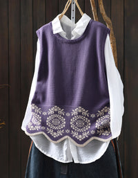 Women's Loose Casual Floral Embroidered Knit Vest