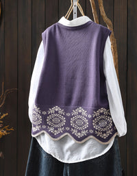 Women's Loose Casual Floral Embroidered Knit Vest