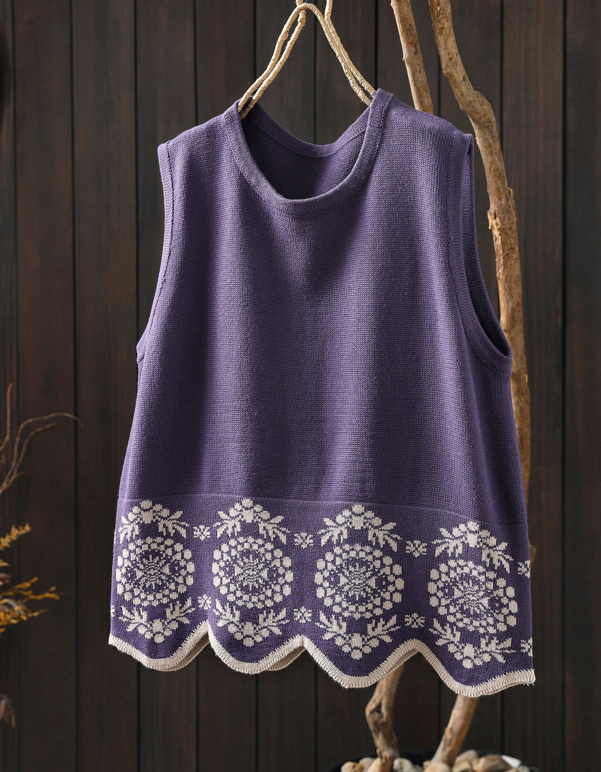Women's Loose Casual Floral Embroidered Knit Vest