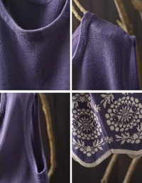 Women's Loose Casual Floral Embroidered Knit Vest