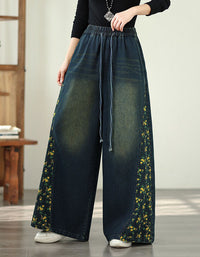 Women’s Loose Casual Floral Patchwork Denim Trousers