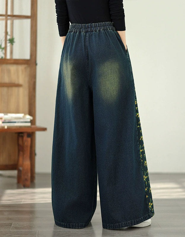 Women’s Loose Casual Floral Patchwork Denim Trousers