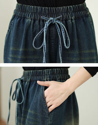 Women’s Loose Casual Floral Patchwork Denim Trousers