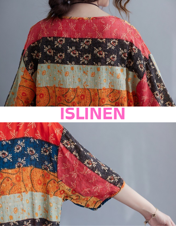 Close-up of soft, breathable fabric of the boho floral top with multi-color floral designs