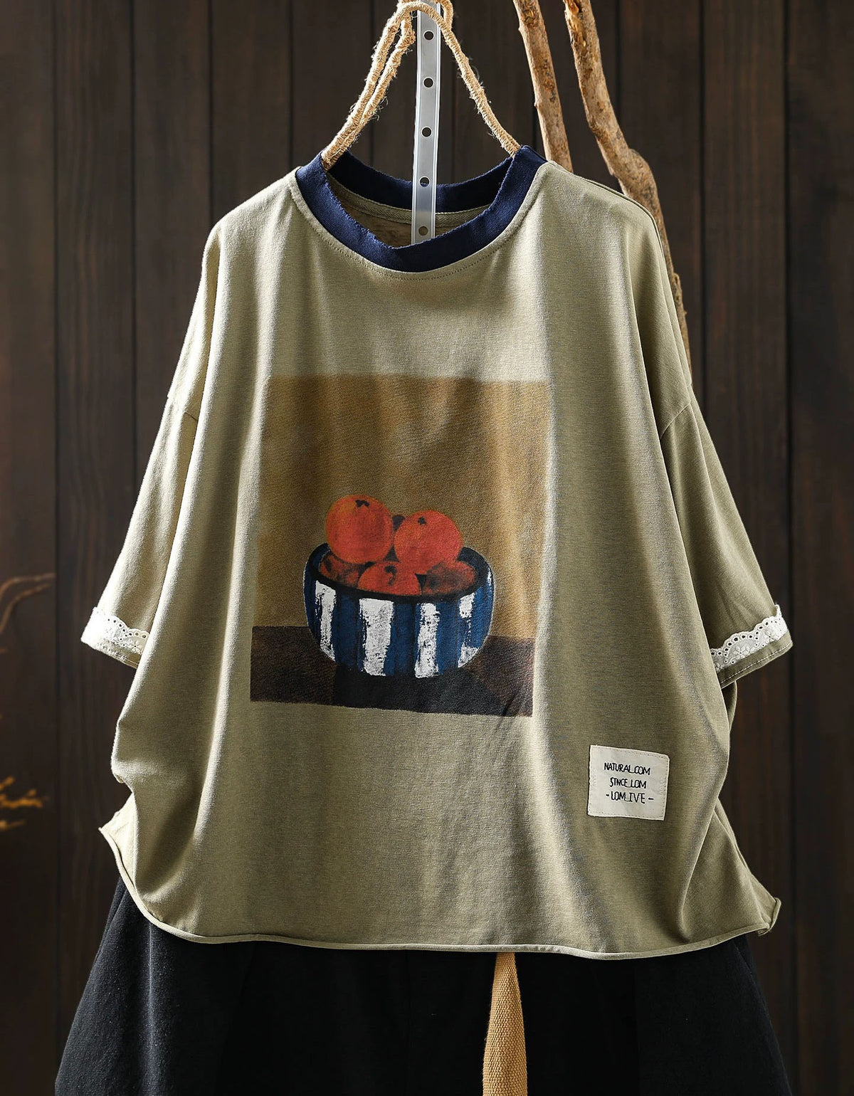 Women’s Olive Green Vintage Graphic Loose Blouse