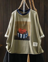 Women’s Olive Green Vintage Graphic Loose Blouse