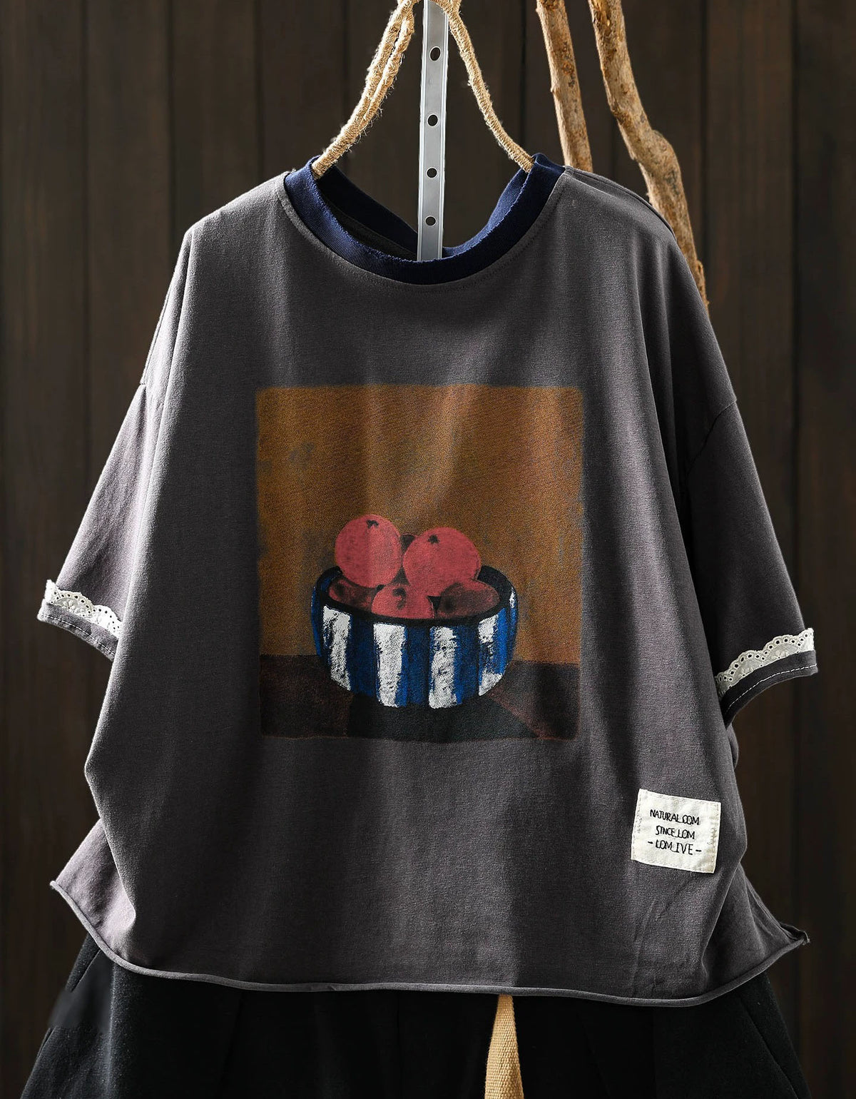 Women’s Vintage Olive Fruit Print Loose Fit Blouse
