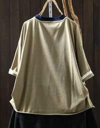 Vintage Olive Green Fruit Graphic 3/4 Sleeve Top