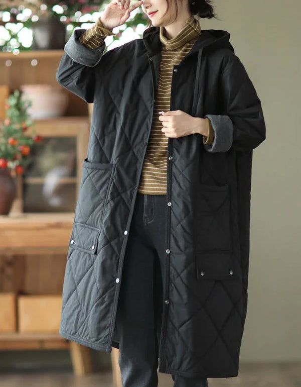 Women’s Loose Casual Long Hooded Quilted Jacket - Islinen