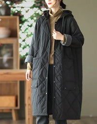 Women’s Loose Casual Long Hooded Quilted Jacket - Islinen