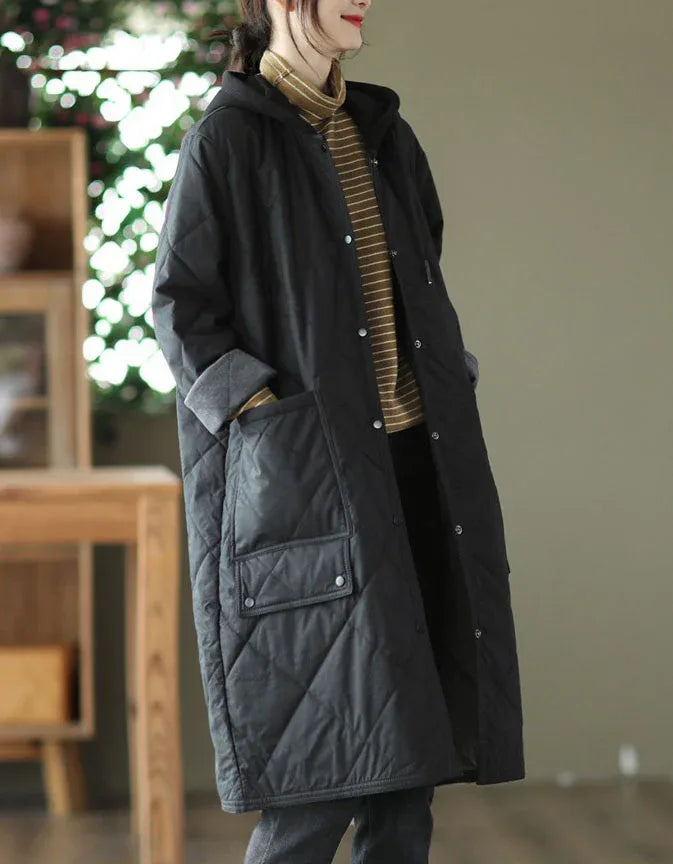 Women’s Loose Casual Long Hooded Quilted Jacket - Islinen