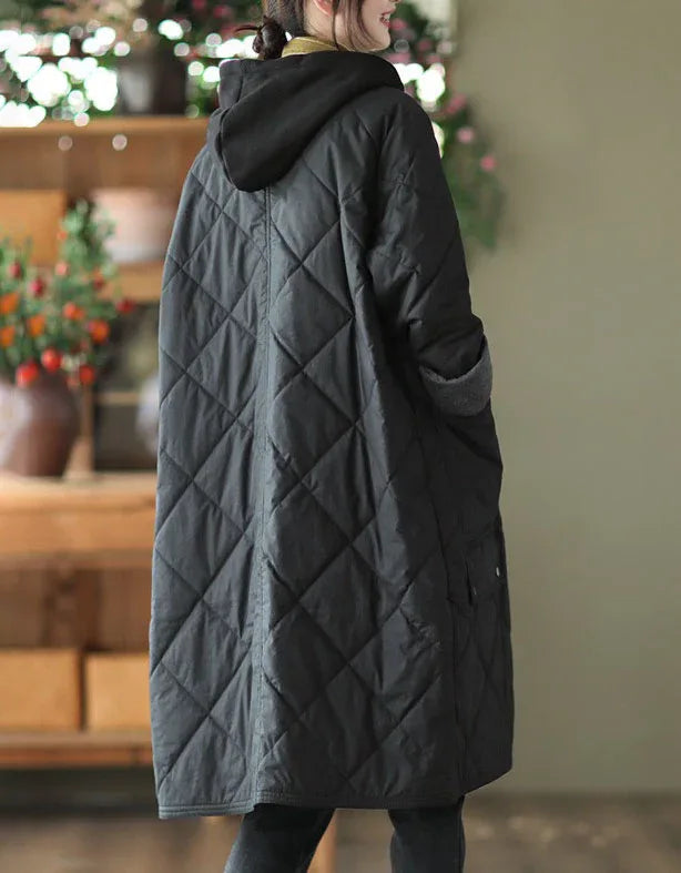 Women’s Loose Casual Long Hooded Quilted Jacket - Islinen