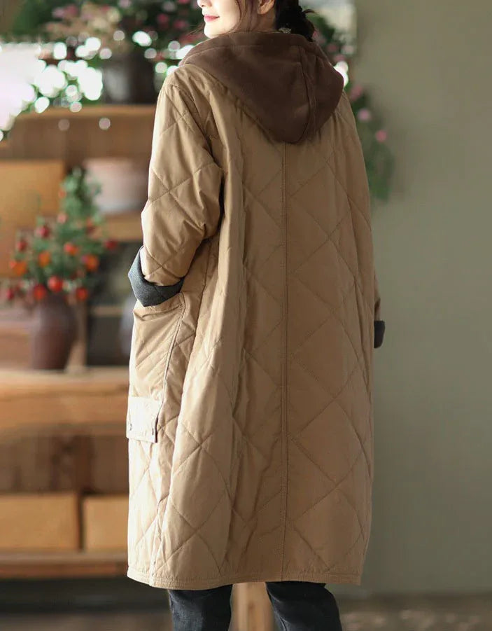 Women’s Loose Casual Long Hooded Quilted Jacket - Islinen