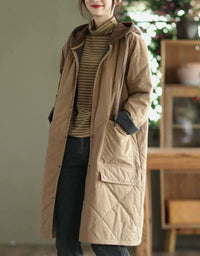 Women’s Loose Casual Long Hooded Quilted Jacket - Islinen