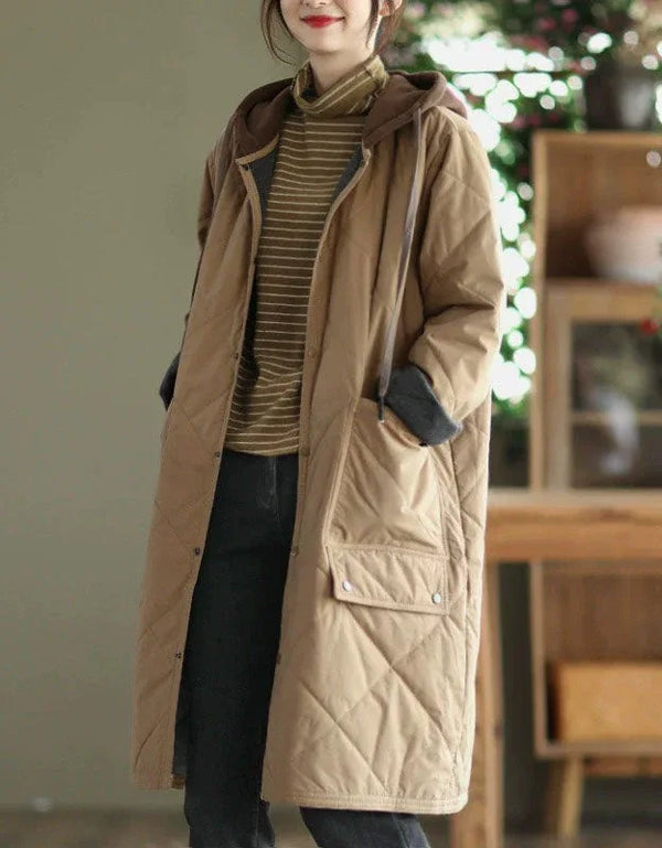 Women’s Loose Casual Long Hooded Quilted Jacket - Islinen