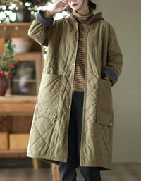 Women’s Loose Casual Long Hooded Quilted Jacket - Islinen