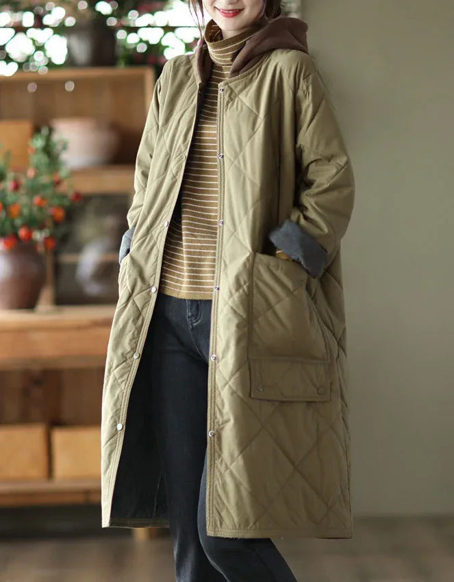 Women’s Loose Casual Long Hooded Quilted Jacket - Islinen