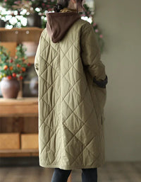 Women’s Loose Casual Long Hooded Quilted Jacket - Islinen