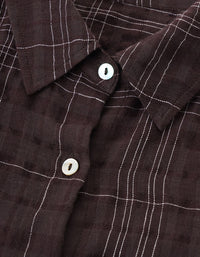Close-up of plaid linen shirt women relaxed fit casual button blouse