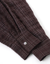 Close-up of women breathable plaid linen blouse lightweight casual shirt