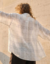 minimalist plaid linen button shirt women everyday casual top