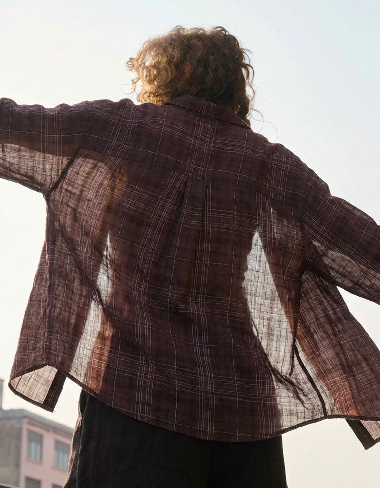 women breathable plaid linen blouse lightweight casual shirt