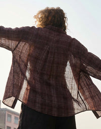 women breathable plaid linen blouse lightweight casual shirt