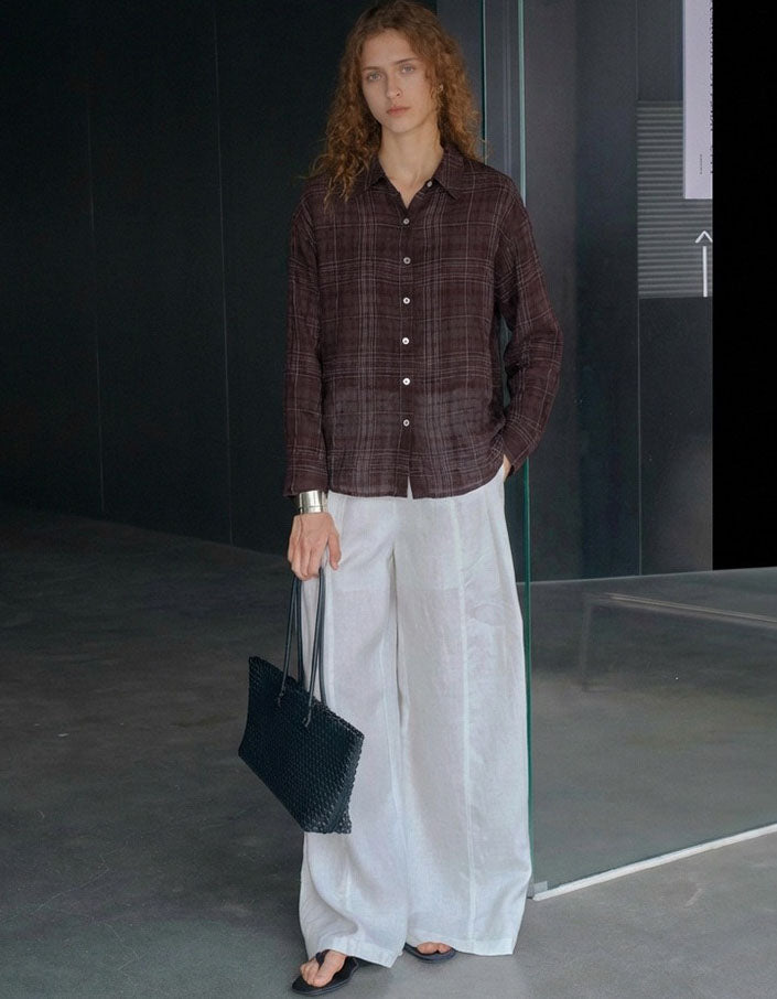 Women’s Casual Plaid Button Down Shirt – Breathable Linen Blouse