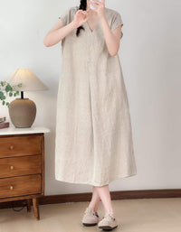 Casual oversized blue linen summer dress for women
