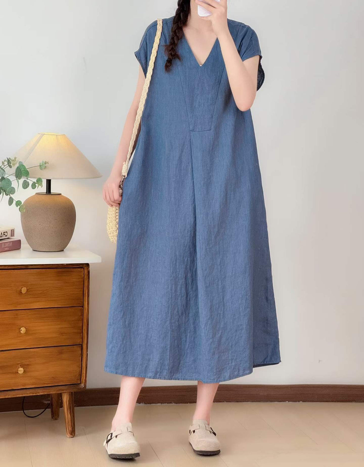 Women's breathable blue vacation maxi dress