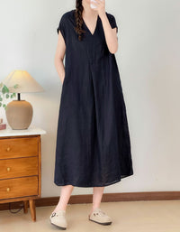 Elegant casual blue maxi dress with flowing silhouette