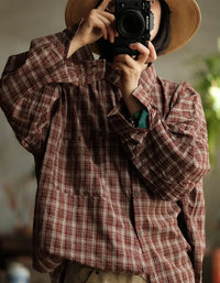 Women’s Loose Casual Vintage Plaid Shirt - Islinen
