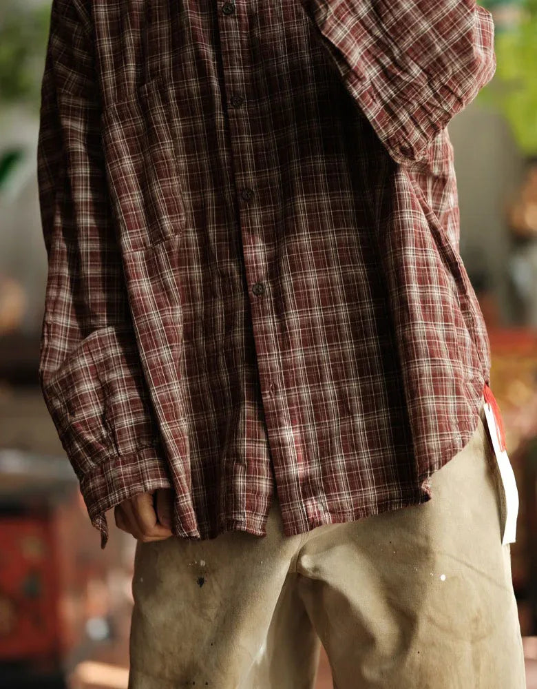 Women’s Loose Casual Vintage Plaid Shirt - Islinen