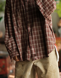 Women’s Loose Casual Vintage Plaid Shirt - Islinen