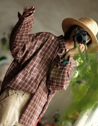 Women’s Loose Casual Vintage Plaid Shirt - Islinen
